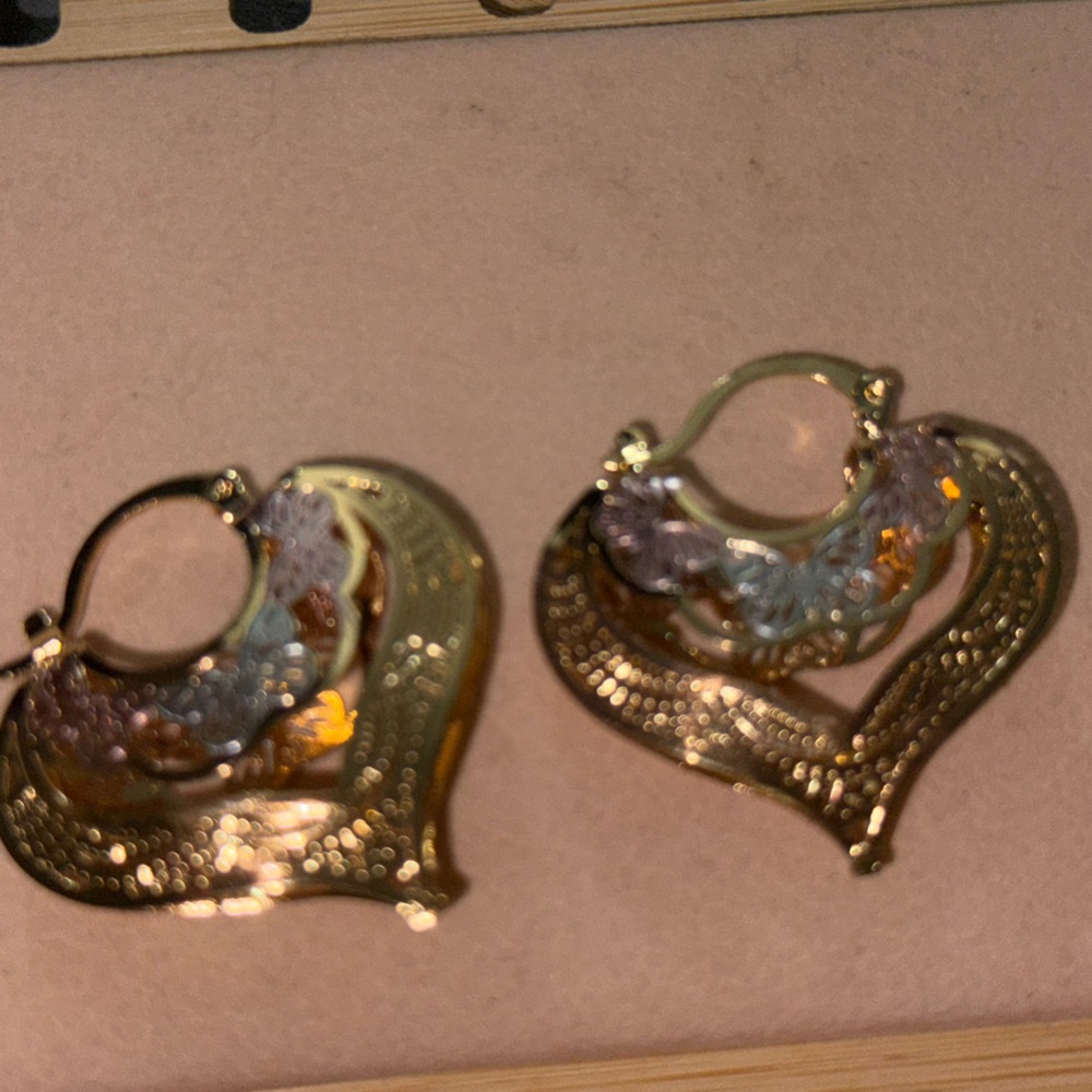 Oro laminado Elegant Gold and Silver Heart Earrings